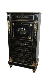 Französischer Boulle-Sekretär aus ebonisiertem Holz mit Bronzen und Elfenbein, 19. Jahrhundert