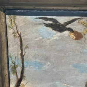 Antigo quadro, escola de Nápoles, séc. XVII, São Elias, 62 x 52 cm. "O Milagre dos Corvos" - Foto 7