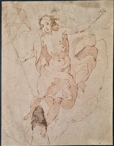 Scuola lombarda XVII secolo. Lapis e inchiostro su carta "Cristo Risorto"