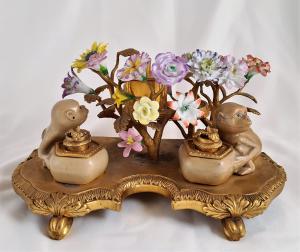 "Monkeys among flowers" bronze inkwell.