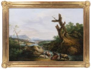 Painting depicting a bucolic landscape