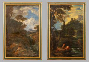 Carlo Antonio Tavella (Mailand 1668 - Genua 1738), Flusslandschaften mit Wanderern, ein Paar Ölgemälde