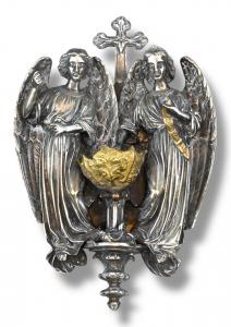 Acquasantiera In Bronzo Argentato e Dorato - Italia XIX Secolo