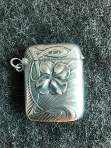 Silver match holder with Art Nouveau clover decoration. Italy