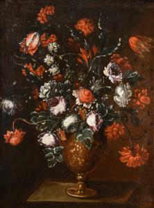 Composizione floreale in vaso sbalzato, Francesca Volò Smiller (Milano, 1657 - 1700)