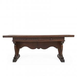 19th Century Italian Renaissance Style Walnut Center Dining Table with Drawers