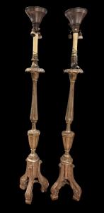 LAMP243 - Pair of silver-plated candlesticks, dimensions cm L 32 x D 32 x H 174