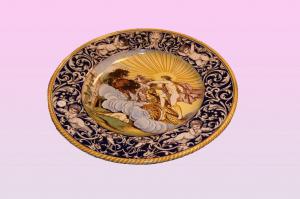 Beautiful large, richly decorated French ceramic plate from the 1800s.