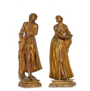 Splendida coppia di statuine in legno intagliato e dorato.VENEZIA XVIIIsecolo