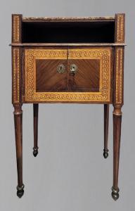 Genoese Louis XVI bedside table veneered in violet wood with a marble top, 18th century