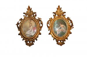 Coppia piccoli quadretti in cornice dorata - XX secolo
