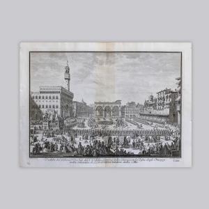 Incisione "Veduta di Palazzo Vecchio a Firenze"