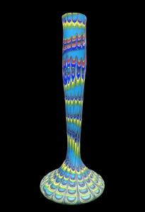 Vaso globulare in vetro policromo  ‘pettinato’ fenicia.Manifattura Toso.Murano.