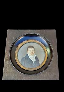Miniatura incorniciata raffigurante personaggio maschile.Firma e data 1814.
