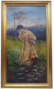 "WEIBLICHE FIGUR AUF EINER BLUMENWIESE" - G. BACCARANI 1905