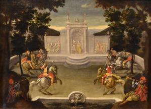 Renaissance garden with knightly festival, Isaac de Moucheron (Amsterdam 1667 - 1744) circle