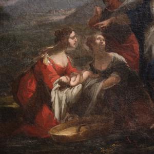 Antico quadro veneziano del XVIII secolo, Mosè salvato dalle acque - Foto 6