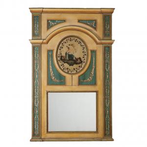Antique Neoclassical Poplar Fireplace with Painting, Italy, 18th Century, Restored