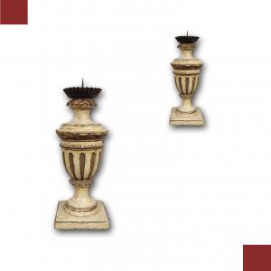 COPPIA DI CANDELABRI LACCATI E DORATI SECONDA META’ XVIII SECOLO