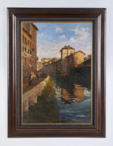Painting depicting a view of the Navigli district in Milan, Umberto Ziveri (1891 - 1971)