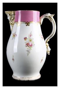 Jarro em porcelana branca e rosa Velha Paris com decorações florais