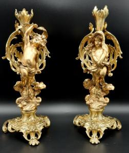 PAIR OF GILDED BRONZE CANDELABRA FROM THE 19TH CENTURY