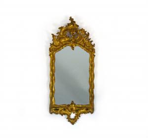 Small carved, sculpted and gilded wooden mirror, 18th century