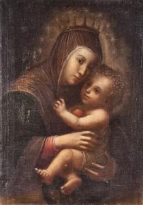 Antikes Gemälde Madonna mit Kind aus dem 17. Jahrhundert (17. Jh.)