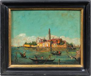 Pintor veneziano (séculos XIX-XX) — Veneza, vista da Ilha de San Michele.