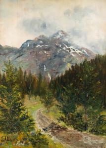 Óleo sobre painel de Silvio Allason, "Monte Bianco, La Thuile", assinado, 1900