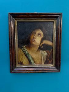 Antico dipinto Maria Maddalena, XIX sec, in cornice coeva, 35x30cm
