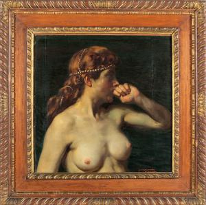 Cesare Viazzi (Alessandria 1857 Predosa AL 1943) Verführerische Odaliske mit Perlen im Haar, Öl, signiert unten rechts