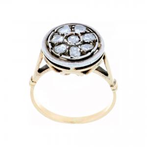 Anello in oro giallo e argento con diamanti rosa