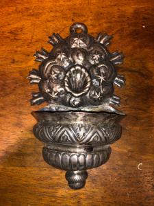 Embossed silver holy water font. Northern Italy.