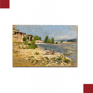 'SULL'ARNO A ROVEZZANO', OLIO SU TAVOLETTA, XX SECOLO