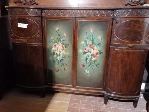 English 4-door sideboard with two painted panels