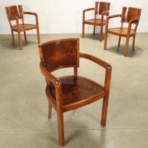 Sedie Vintage in Radica e Faggio con Braccioli Italia Anni 40