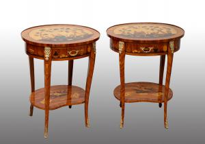 Pair of antique chinoiserie side tables, Napoleon III style. France early 20th century.