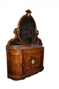 English serving table with mirror, Louis XVI style from the early 1800s, burl wood.