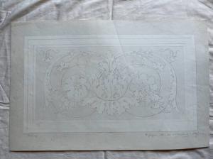 Desenho a lápis sobre papel com motivo rococó. Assinado por Giulio Pietra 28/12/1879
