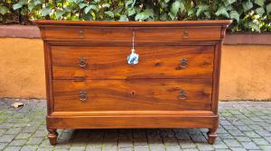 Antique walnut cappuccino chest of drawers with a "gola" (groove molding).