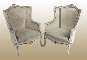 Pair of French Louis XV style pickled lacquered armchairs from the 1800s
