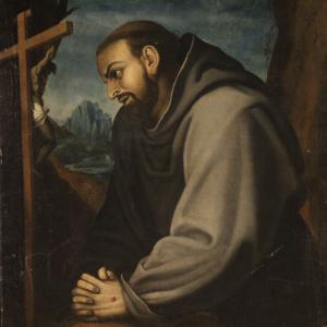 Antico dipinto italiano religioso San Francesco del XVIII secolo