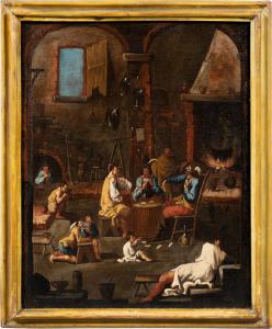Attributed to Alessandro Magnasco (Genoa 1667 - 1749) - Tavern scene with card players.