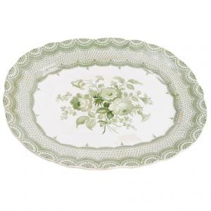 White/green English plate for wall or centerpiece - O/3293