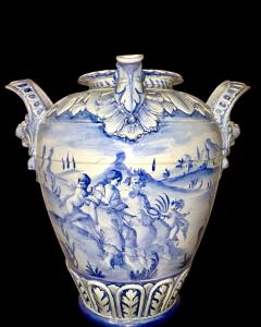 Large majolica hydria vase with turquoise decoration. Cantagalli, Florence.