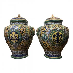 ANTIGO PAR DE VASOS DE CERÂMICA MAIOLICA