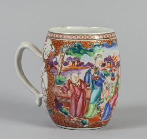 Chinese porcelain mug, rich polychrome decoration with figures, 18th century