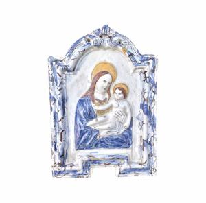Formella devozionale in maiolica raffigurante  Madonna del rosario con Gesù Bambino.Emilia Romagna ( Imola o Faenza).