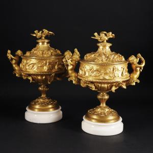 Paar vergoldete Bronzebecher - Frankreich, 19. Jahrhundert